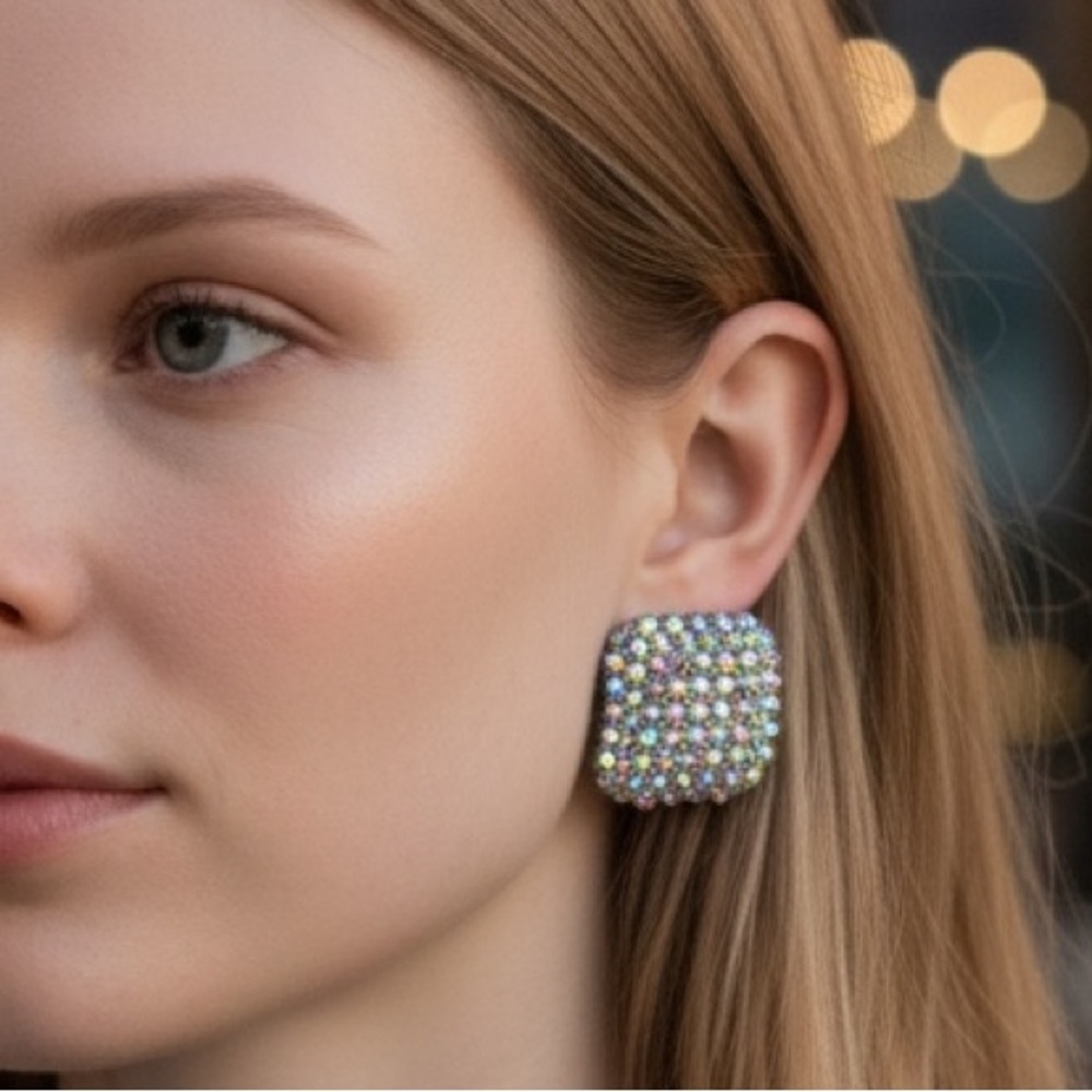 Jennifer K Company Iridescent Crystal Statement Stud Earrings (BR999/2)